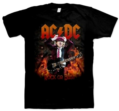 AC/DC cd lgo ANGUS YOUNG IN FLAMES / ROCK OR BUST Official SHIRT Size ...