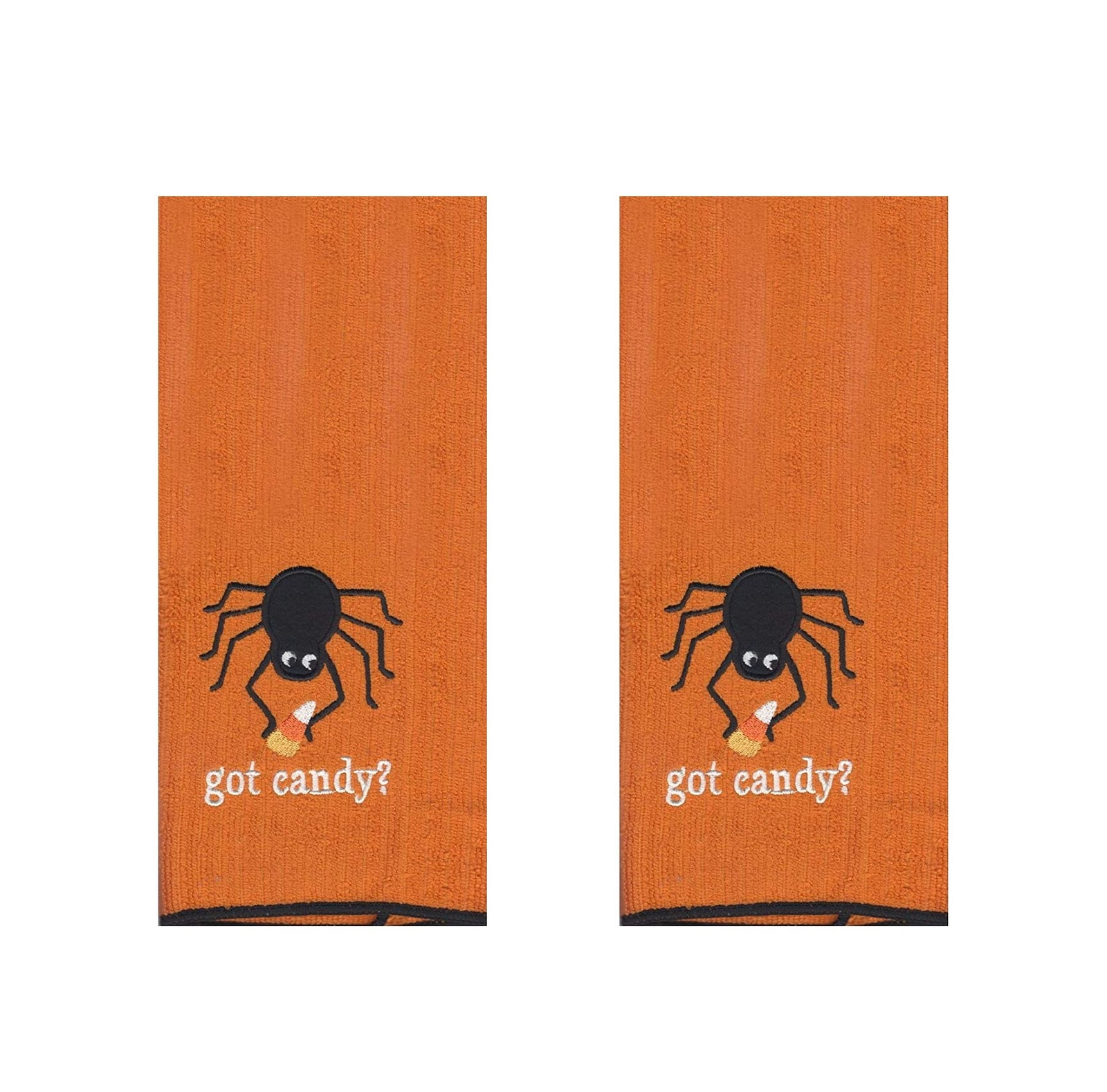 Halloween Kitchen Towels - Set of 2 Orange and Black with Spider and 'Got Candy?