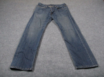 Levis Jeans Men 38 Blue 505 Straight Leg Denim Pant Regular Fit Whiskered Casual