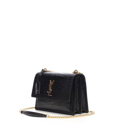 Saint Laurent Sunset Shoulder Bag Medium Black Crocodile Embossed Leather -  Gold Hardware For Sale Online | Ebay