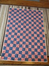 New USA Hand Made Throw/Lap Size Quilt - 44" x 60" Pink Blue Floral Checkerboard