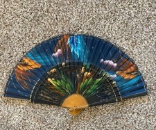 Colorful Vintage Japanese Hand Painted Fabric Fan