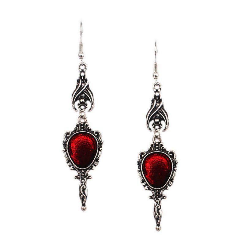 Vintage Vampire Bat Magic Mirror Drop Earrings Gothic Punk