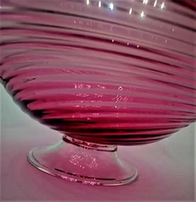 1920's Steuben Frederick Carder 11 1/4" Ruby Gold Swirl Lead GlassCompote Signed