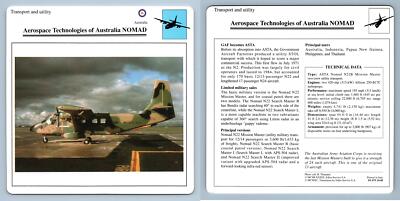 Aerospace Tech Of Australia NOMAD Transport Warplanes Collectors Club Card
