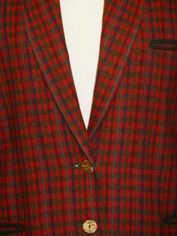 CHAQUETA DE LANA A CUADROS ROJA Y VERDE Abrigo Alemán Caza Montar Mujeres Vestido 8 10 M B42" Foto 3 de 4