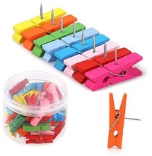 50 PCS Colorful Push Pin with Wooden Clips, Durable, Decorative Pushpins 50 Pcs
