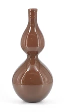 Tall Cased Glass Brown Gurgle Gourd Bubble Vase 17.5"
