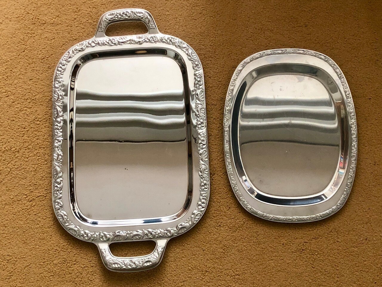 2 Stück Servierteller oder Servierplatte Silberglanz Vintage Edelstahl s. Bilder