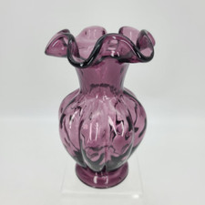 Vintage Fenton Plum Purple Amethyst Melon Ruffled Vase 5.5" Tall Mint Condition