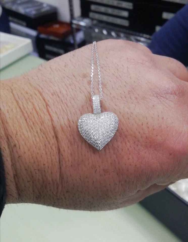 COLLANA CON CIONDOLO CUORE ZIRCONATO BOMBATO IN ARGENTO 925 RODIATO DONNA - Immagine 4 di 4