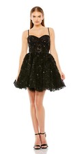 New Mac Duggal BEADED STRAP BUSTIER SEQUIN MINI DRESS In Black Sz 12 $458