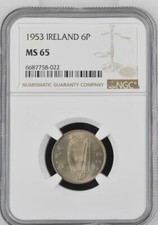 Ireland 6 Pence 1953 NGC MS 65