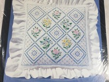 BUCILLA HOME DECOR Collection Embroidery FLORAL BOXES Pillow KIT Ruffle 1994 VTG