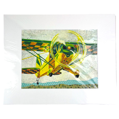Original Aviation Art Print Colorful Propeller Airplane by Tamara Smith 16''x20''