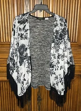 Poeme Citron Womens Sweater Duster Medium White Fringe Light Weight Flowing