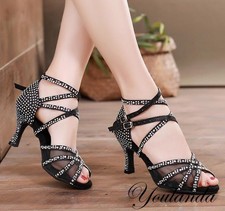 Rhinestones Stilettos Women's Satin Peep Toe Buckle Latin Dance Shoes Party