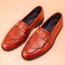 Handmade Men Brown Moccasin Shoes, Dress Formal Slip On Shoes ON SALE!
