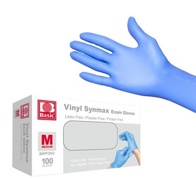Medical exam Synmax Vinyl Exam Gloves Medium Powder & Latex Free   1 case