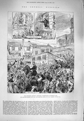 Original alter antiker Druck 1880 Parlamentswahl Middlesex Brentford Abstimmung