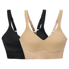 Rhonda Shear 2 Pack Molded Cup Bra with Wrap Back Size Large Black Beige 679.18