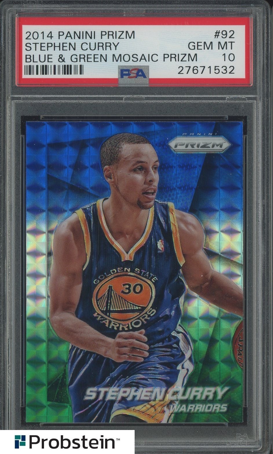 2014 Panini Blue Green Mosaic Prizm #92 Stephen Curry Warrriors PSA 10 GEM MINT