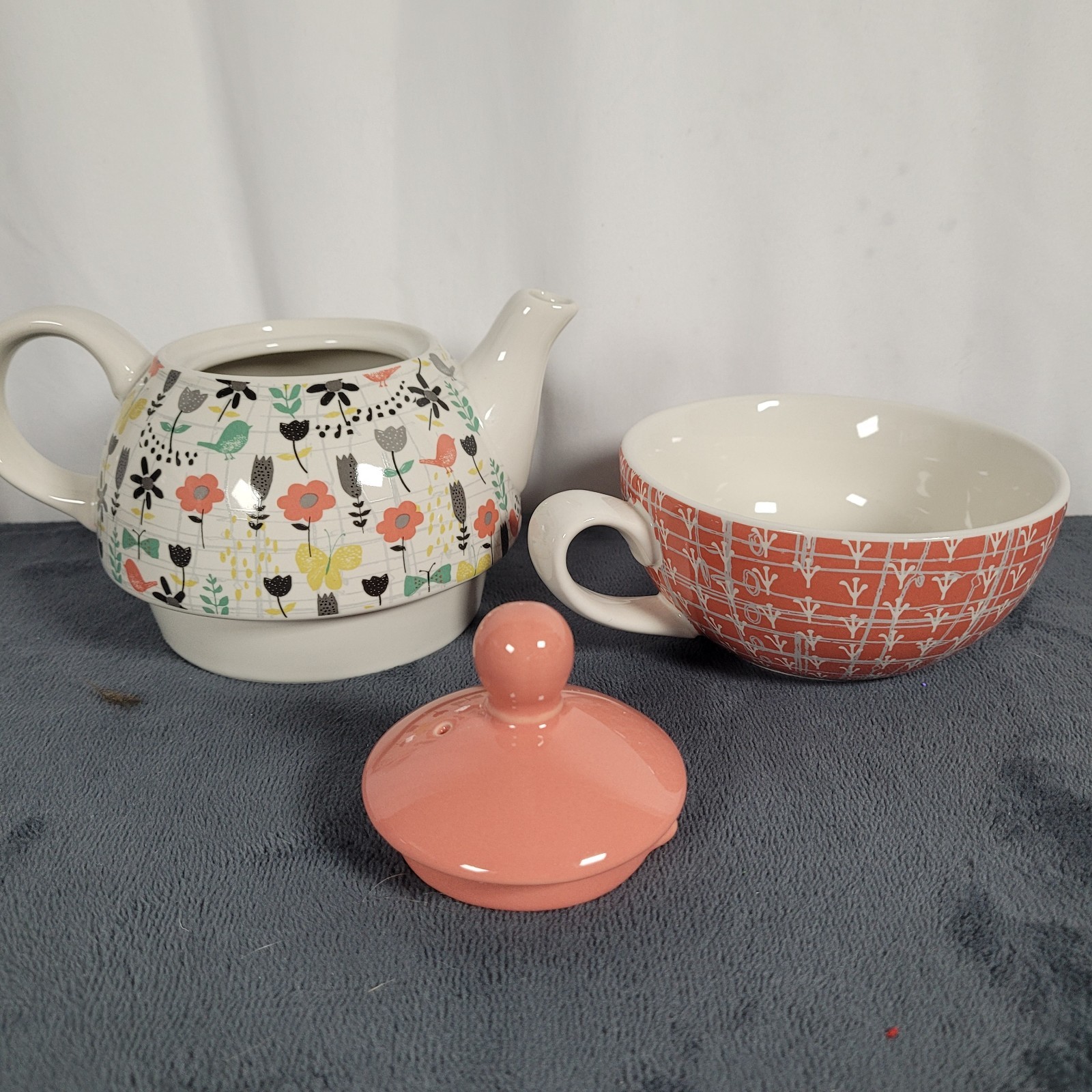 Pavilion Gift Bloom Tea for One Stacked Teapot Cup Amylee Weeks Butterflies Bird