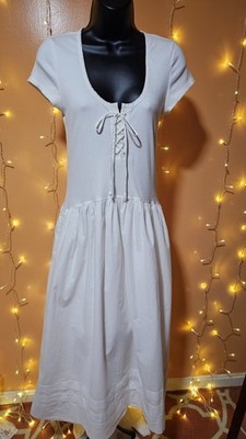 Universal Thread Women's White Scoop Neck Short Sleeve Lace-Up Midi Dress, M