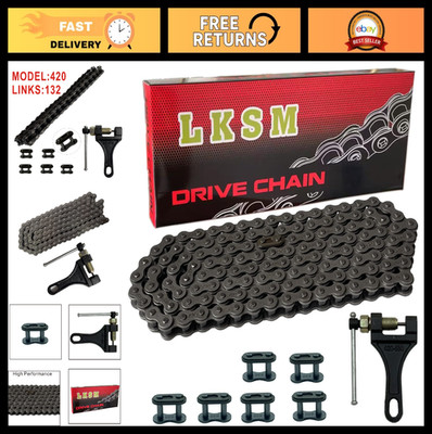 420 Chain 132 Link Standard Roller Motorcycle Chain + Breaker & 6 Master Links -