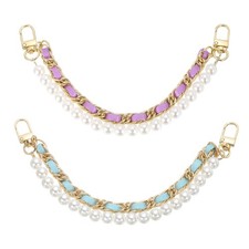 2Pcs 10.2'' Pearl Purse Double Chain Extender Chain, Purple/Blue, Gold Chain 