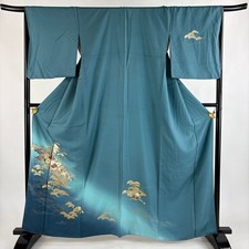 JAPANESE KIMONO TSUKESAGE BLUE-GREEN 160cm 5 ft 3 in PURE SILK FF8734