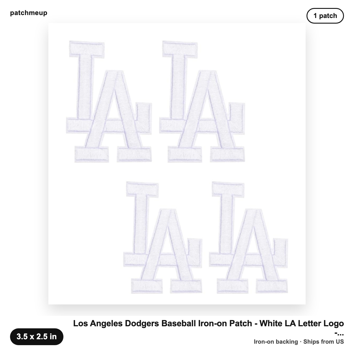Los Angeles Dodgers Baseball Iron on Patch - White LA Letter Logo