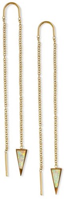 Opal Threader Dagger Earrings, 14k Gold Dipped Long Earrings For Women