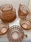 Set of 6 Jeannette Windsor Pink Depression Glass Teacups & 8 Saucers C. 1936-46