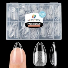 Short Almond Gel Nail Tips 360Pcs, Pre Etched Nail Tips Almond Shape Full Cover 