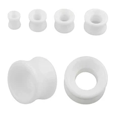 White Stone Double Flare Concave Tunnels Ear Gauges Plugs Sold as a Pair