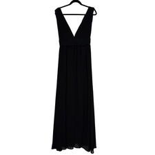 Lulus Black Deep V Neck Empire Waist Maxi Dress Slit Size S