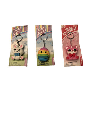 Decorative Keychain Rings Set of 3 - Cat, Rabbit and Egg