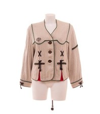 Sportalm Damen Jacke Gr. 36 Trachtenjacke Akzeptabel Beige Leinen