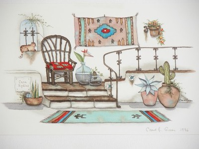 Carol J Green Art Work Cat Southwest Home Casa Xydias Signed 8  X 10  No Frame