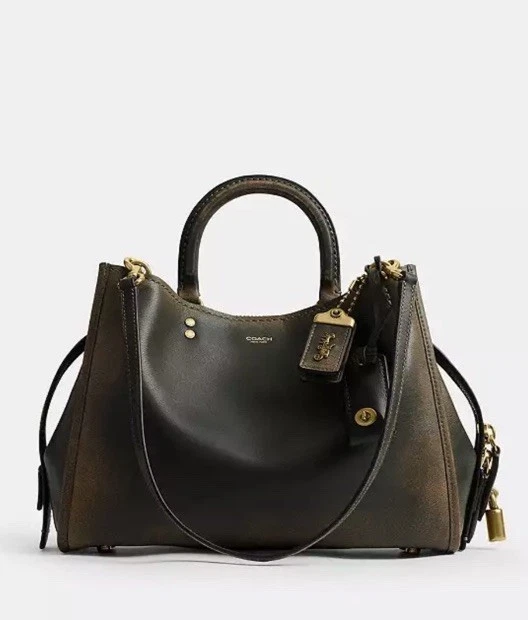 COACH Rogue 25 Black Leather Green Bag Coach Rogue 25 - SIZE : 25 