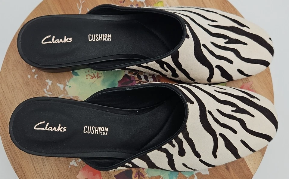 Clarks *NUEVO* Mula de cuero con estampado de cebra rubor puro para mujer talla 8 nuevo sin caja Foto 4 de 4