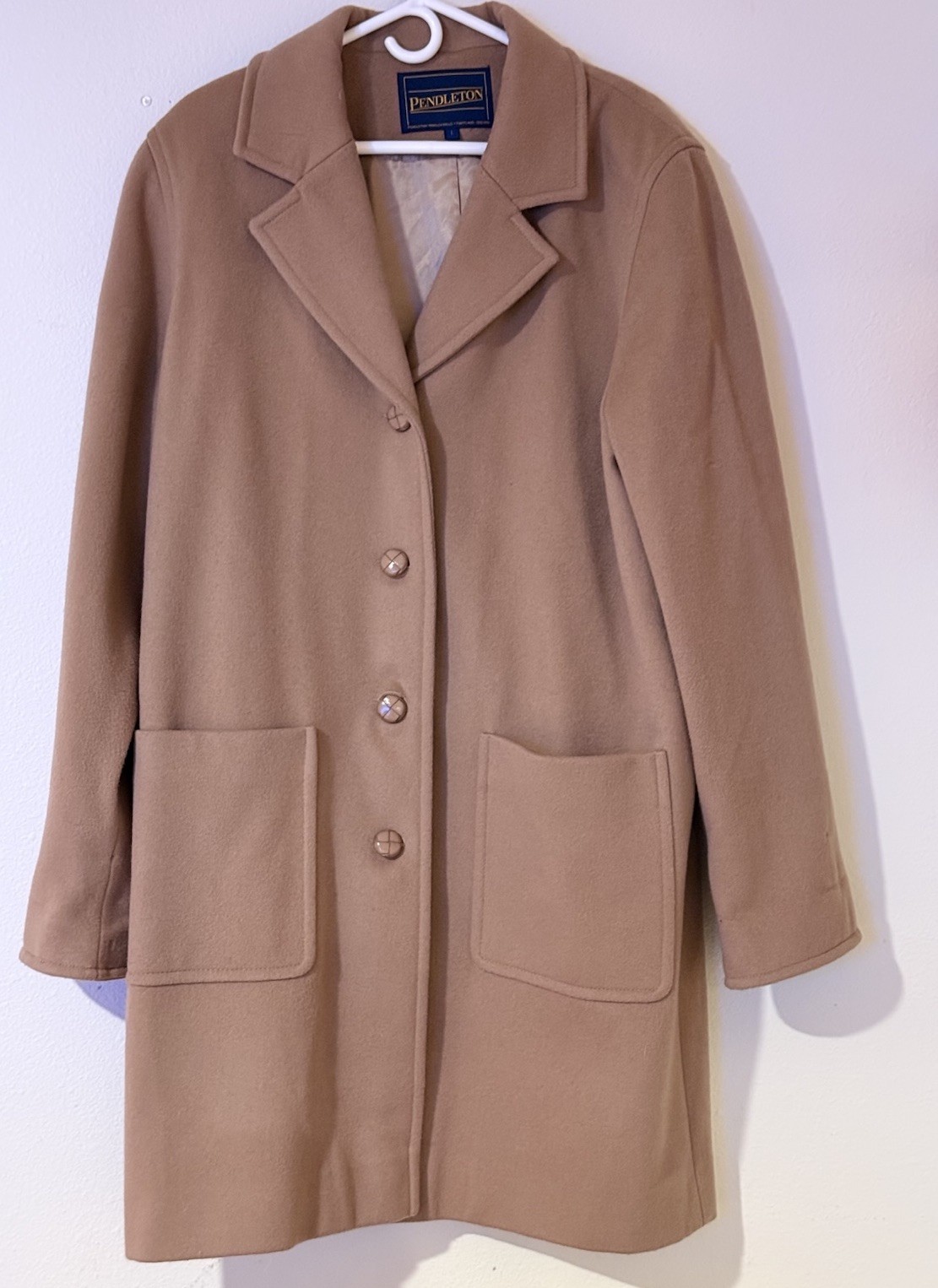 Pendleton Beige Overcoat L Collared Button Pocket… - image 2