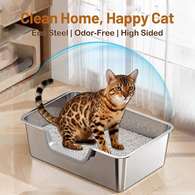 #ad #ad Stainless Steel Cat Litter Box Large Metal Pan Low Entry Easy Clean No Smell $32.88
