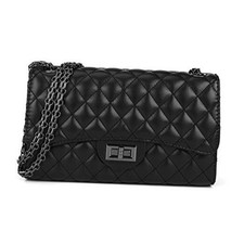 Quilted Crossbody Bags for Women Leather Ladies Shoulder Purses with Black