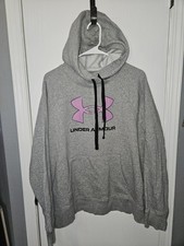 Under Armour Gray Hoodie Purple Logo Pullover Sweatshirt Women s Xl