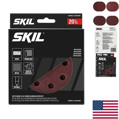 Versatile 20-Piece 5'' Round Sanding Paper Kit with Quick-Change Backing