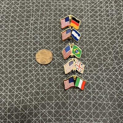Lot 5 Of USA Crossed Flags Friendship Pins Brazil, Germany, Great Britain, Italy