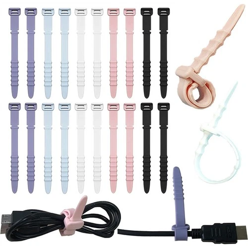 20PCS Silicone Wire Ties With Multiple Snaps For Reusable Storage And Cable Ties