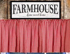 Farmhouse Gingham Valance Kitchen Curtain 43"W x 14 L Gift For Country Gal